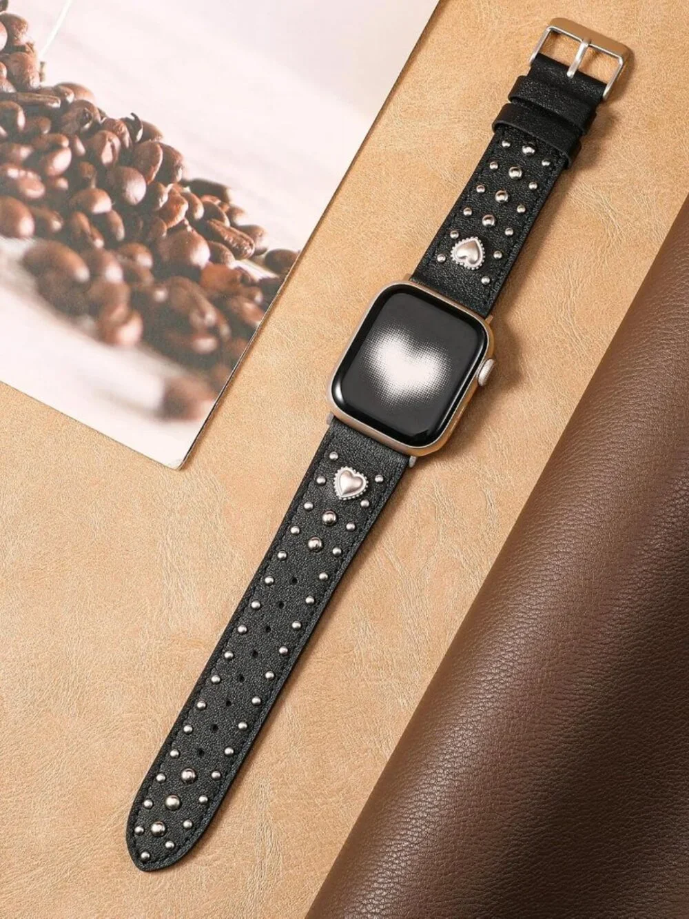 Stylish Studded Leather Apple Watch Band for Women - Adjustable & Durable Design